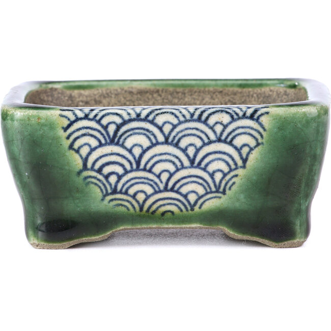 Rectangular green bonsai pot by Terahata Satomi Mazan - 87 x 65 x 37 mm