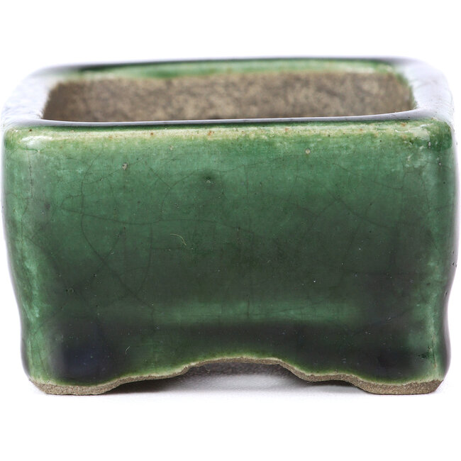 Pot à bonsaï rectangulaire vert par Terahata Satomi Mazan - 87 x 65 x 37 mm