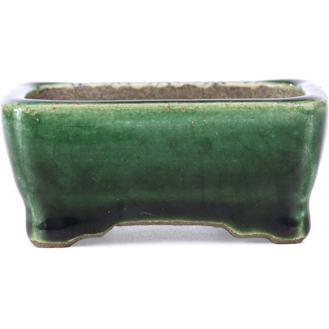 Rectangular green bonsai pot by Terahata Satomi Mazan - 87 x 65 x 37 mm