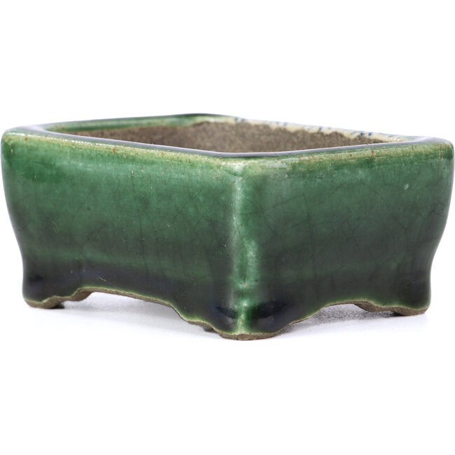 Rechthoekige groene bonsaipot van Terahata Satomi Mazan - 87 x 65 x 37 mm