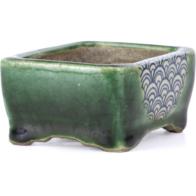 Maceta de bonsái verde rectangular de Terahata Satomi Mazan - 87 x 65 x 37 mm