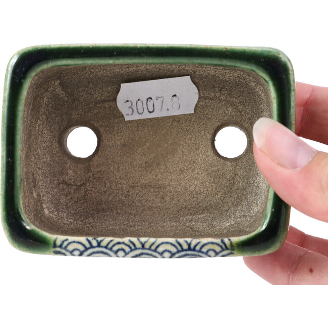 Rechteckige grüne Bonsaischale von Terahata Satomi Mazan - 87 x 65 x 37 mm
