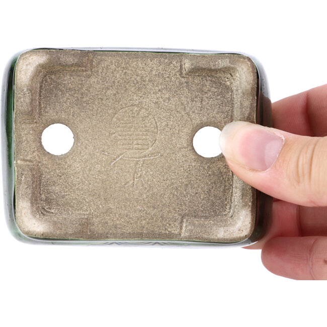 Pot à bonsaï rectangulaire vert par Terahata Satomi Mazan - 87 x 65 x 37 mm