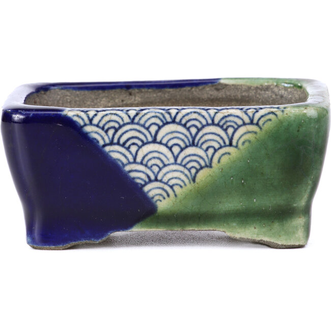 Pot à bonsaï rectangulaire vert par Terahata Satomi Mazan - 87 x 65 x 37 mm