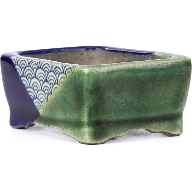 Maceta de bonsái verde rectangular de Terahata Satomi Mazan - 87 x 65 x 37 mm