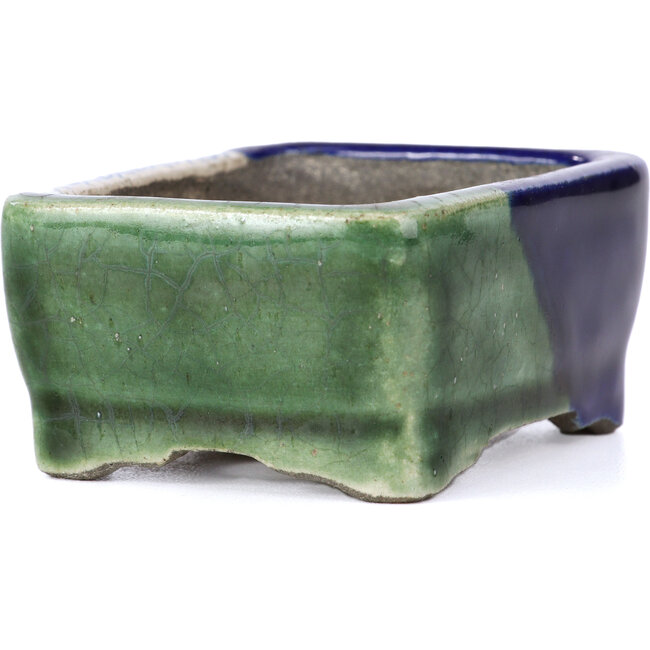 Rectangular green bonsai pot by Terahata Satomi Mazan - 87 x 65 x 37 mm