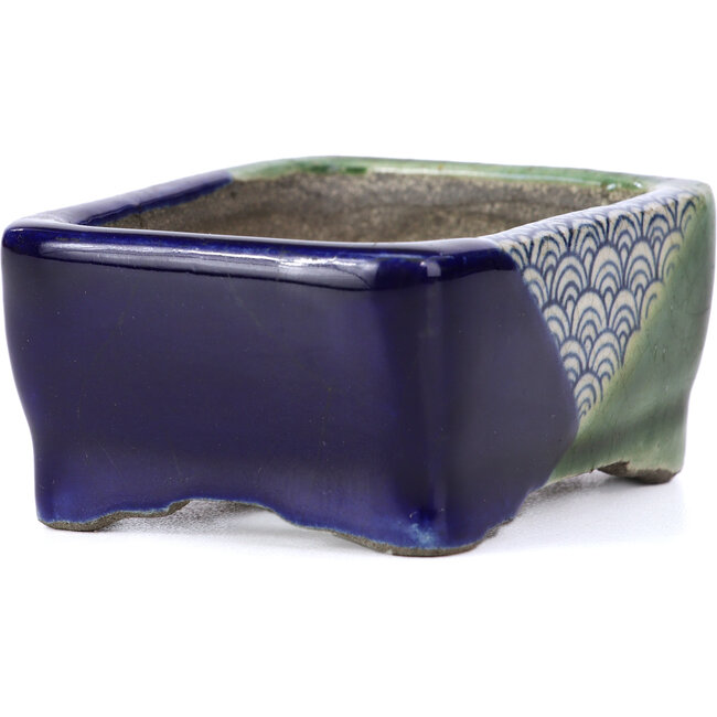 Rechthoekige groene bonsaipot van Terahata Satomi Mazan - 87 x 65 x 37 mm