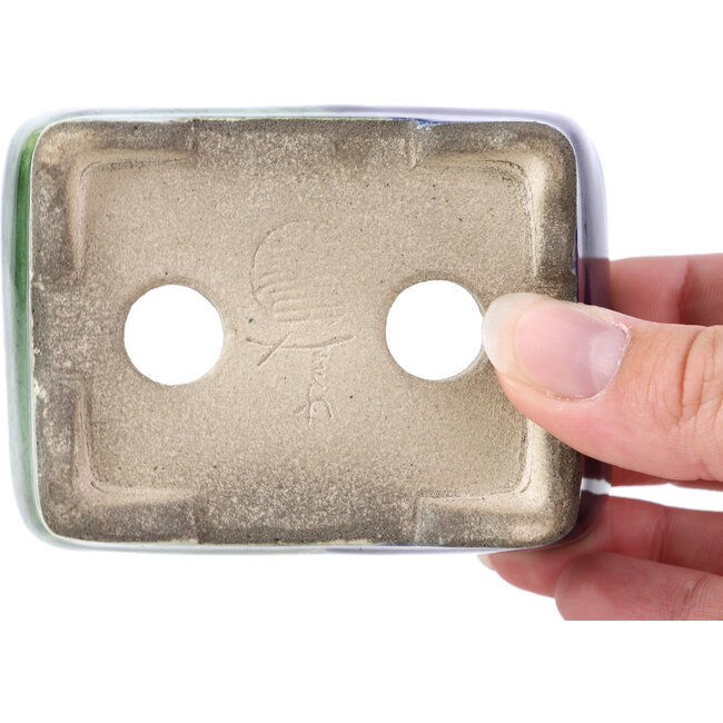 Rectangular green bonsai pot by Terahata Satomi Mazan - 87 x 65 x 37 mm