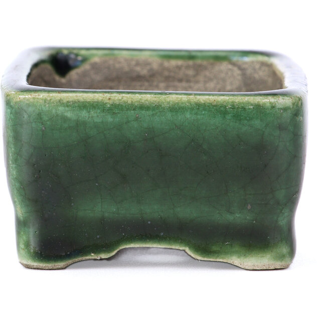 Rectangular green bonsai pot by Terahata Satomi Mazan - 87 x 65 x 37 mm