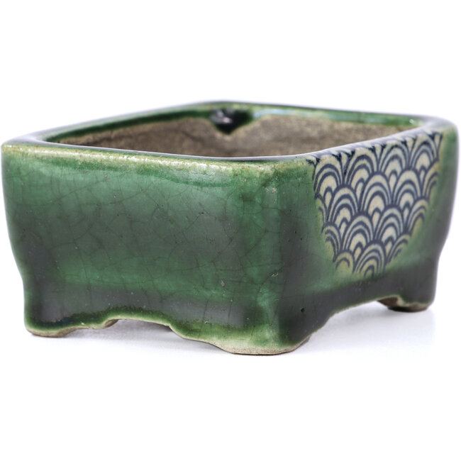 Maceta de bonsái verde rectangular de Terahata Satomi Mazan - 87 x 65 x 37 mm