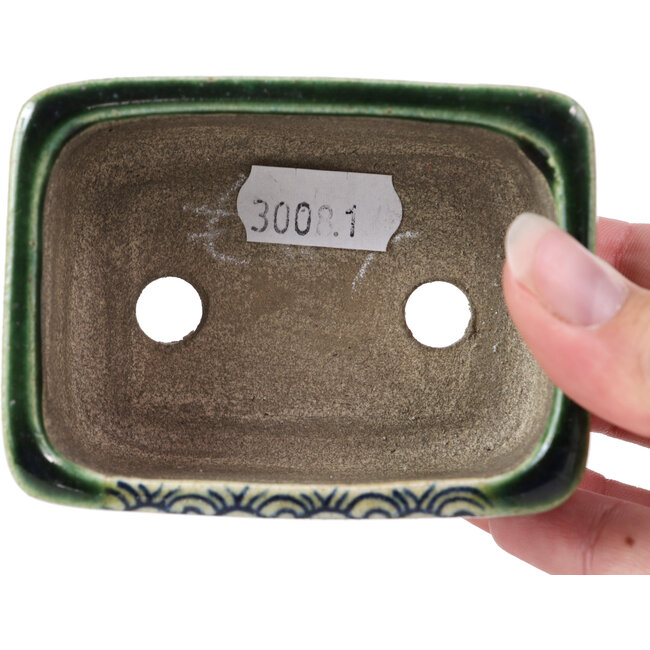 Vaso per bonsai rettangolare verde di Terahata Satomi Mazan - 87 x 65 x 37 mm