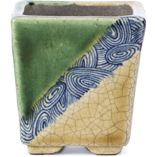  Satomi Mazan, Mazan Terahata Pot à bonsaï beige carré 65 mm par Terahata Satomi Mazan, Tokoname, Japon