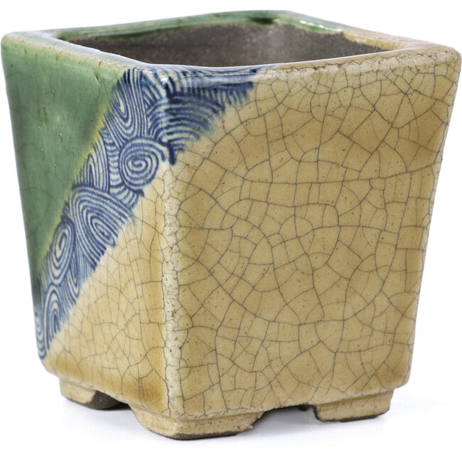 Quadratische beige Bonsaischale von Terahata Satomi Mazan - 65 x 65 x 70 mm