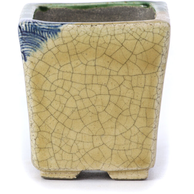 Quadratische beige Bonsaischale von Terahata Satomi Mazan - 65 x 65 x 70 mm