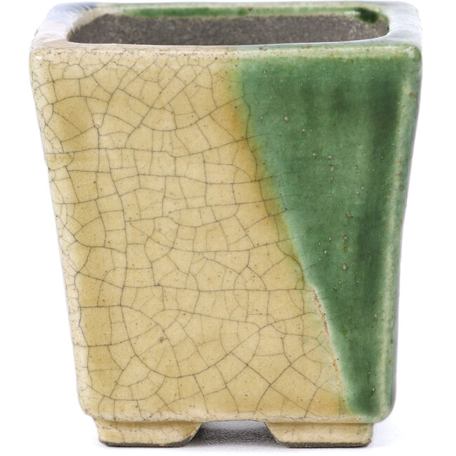 Maceta de bonsái cuadrada beige de Terahata Satomi Mazan - 65 x 65 x 70 mm