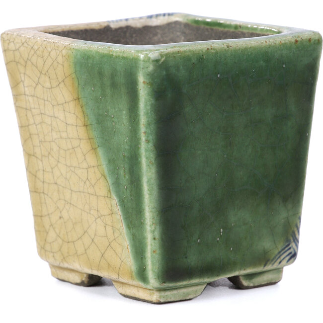 Square beige bonsai pot by Terahata Satomi Mazan - 65 x 65 x 70 mm