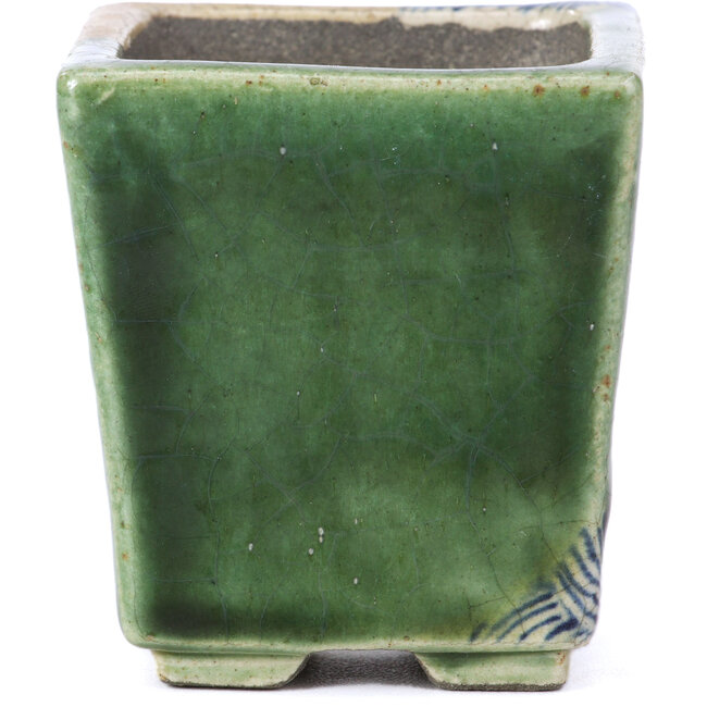 Square beige bonsai pot by Terahata Satomi Mazan - 65 x 65 x 70 mm