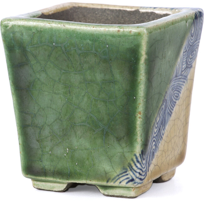 Square beige bonsai pot by Terahata Satomi Mazan - 65 x 65 x 70 mm