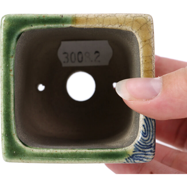 Square beige bonsai pot by Terahata Satomi Mazan - 65 x 65 x 70 mm