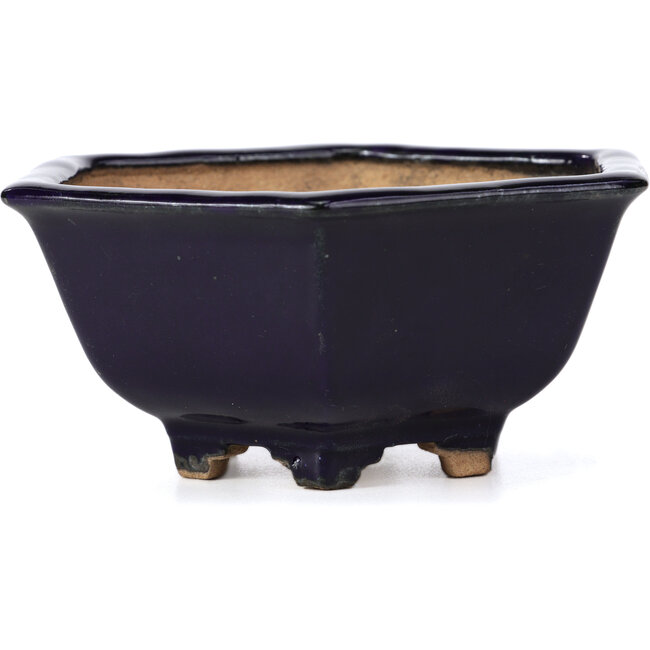 Pot à bonsaï hexagonal bleu par Hattori - 155 x 140 x 70 mm
