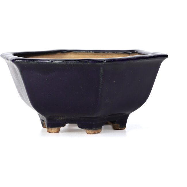 Hexagonal blue bonsai pot by Hattori - 155 x 140 x 70 mm