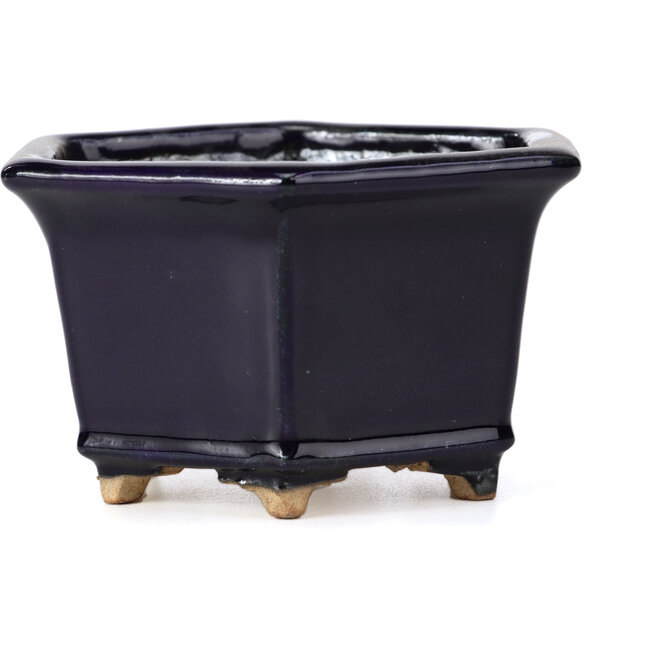 Pot à bonsaï hexagonal bleu par Hattori - 126 x 113 x 72 mm