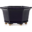 Hexagonal blue bonsai pot by Hattori - 126 x 113 x 72 mm