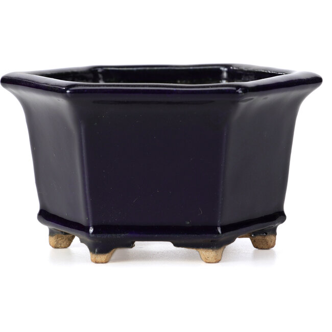 Sechseckige blaue Bonsaischale von Hattori - 126 x 113 x 72 mm