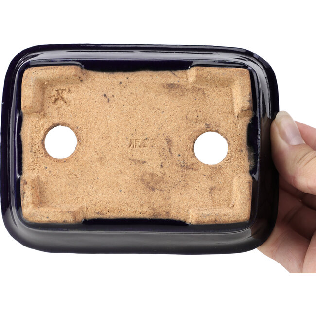 Rechteckige blaue Bonsaischale von Hattori - 135 x 101 x 38 mm