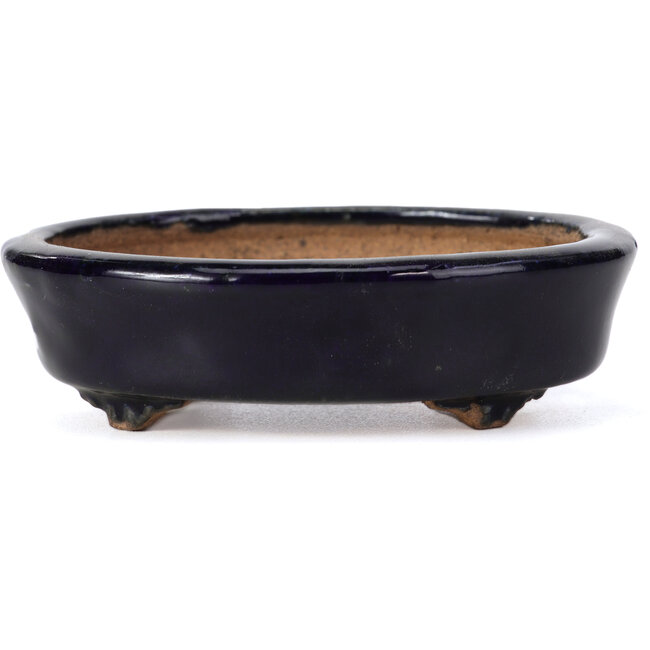 Oval blue bonsai pot by Hattori - 107 x 91 x 32 mm