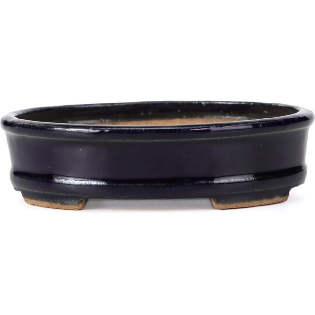 Oval blue bonsai pot by Hattori - 130 x 102 x 34 mm