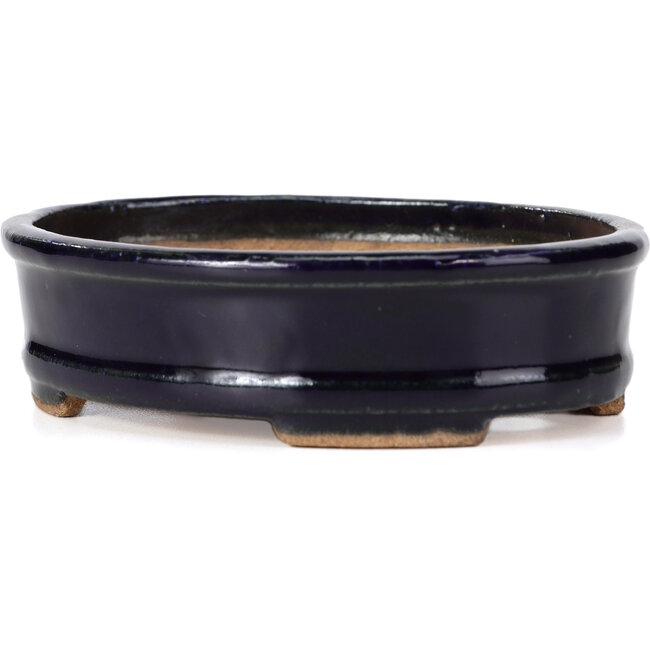 Oval blue bonsai pot by Hattori - 130 x 102 x 34 mm