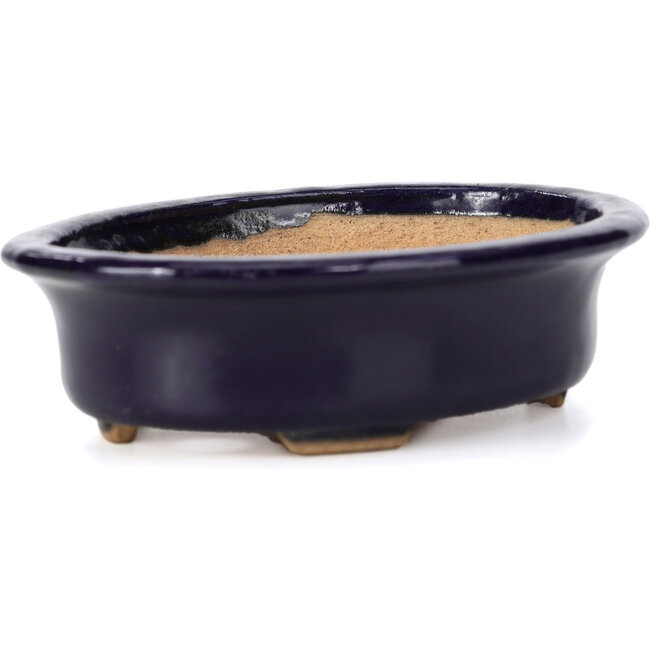 Oval blue bonsai pot by Hattori - 146 x 118 x 41 mm