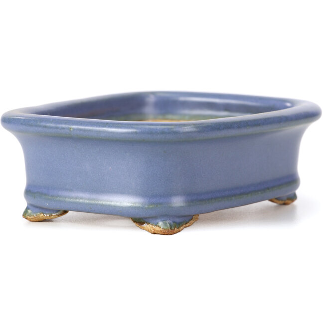 Pot à bonsaï rectangulaire bleu par Hattori - 126 x 100 x 42 mm