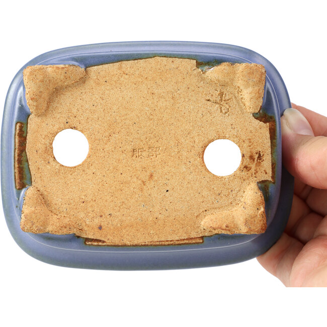 Pot à bonsaï rectangulaire bleu par Hattori - 126 x 100 x 42 mm