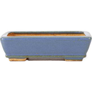  Hattori Tomoyuki 133 mm rectangular blue bonsai pot by Hattori, Tokoname, Japan