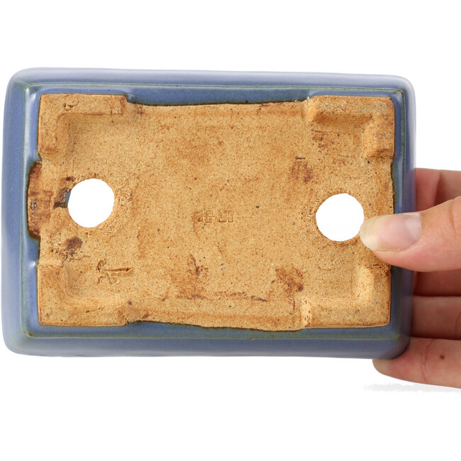 Rectangular blue bonsai pot by Hattori - 133 x 93 x 37 mm