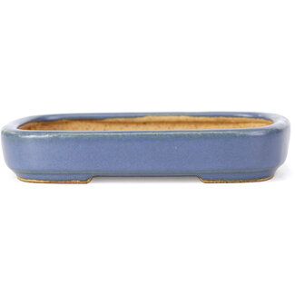  Hattori Tomoyuki 128 mm rectangular blue bonsai pot by Hattori, Tokoname, Japan