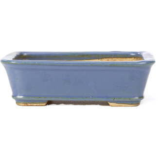  Hattori Tomoyuki 142 mm rectangular blue bonsai pot by Hattori, Tokoname, Japan