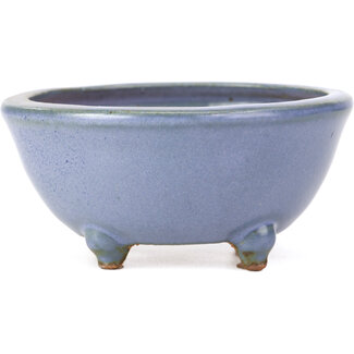 Hattori Tomoyuki 115 mm round blue bonsai pot by Hattori, Tokoname, Japan