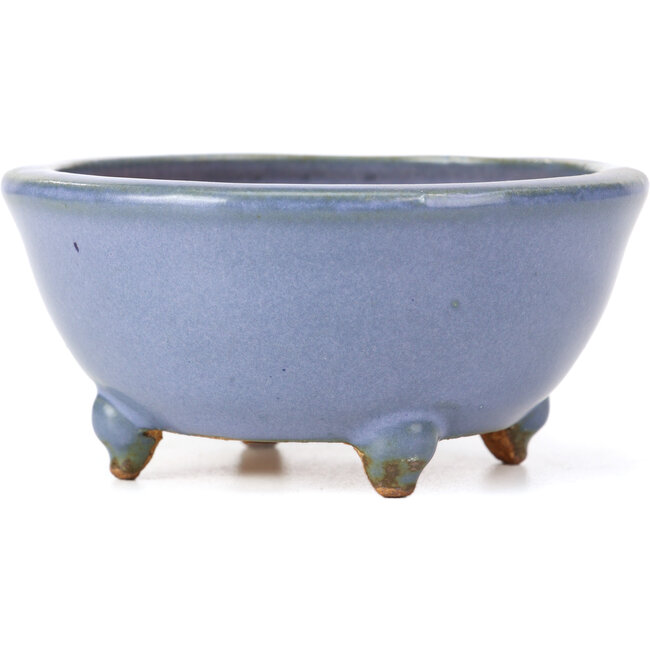 Round blue bonsai pot by Hattori - 115 x 115 x 55 mm