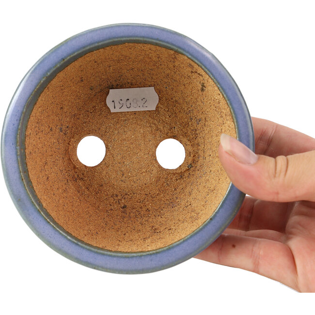 Round blue bonsai pot by Hattori - 115 x 115 x 55 mm