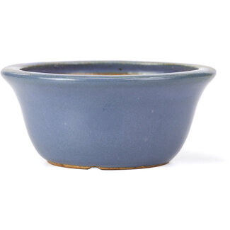 Hattori Tomoyuki 115 mm round blue bonsai pot by Hattori, Tokoname, Japan