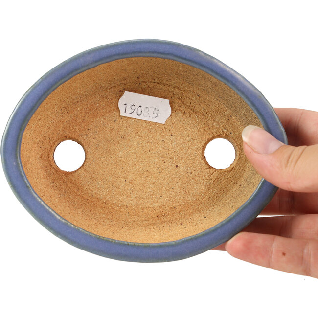 Ovale blaue Bonsaischale von Hattori - 133 x 103 x 32 mm