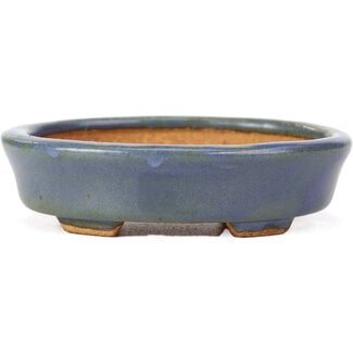  Hattori Tomoyuki 108 mm oval blue bonsai pot by Hattori, Tokoname, Japan