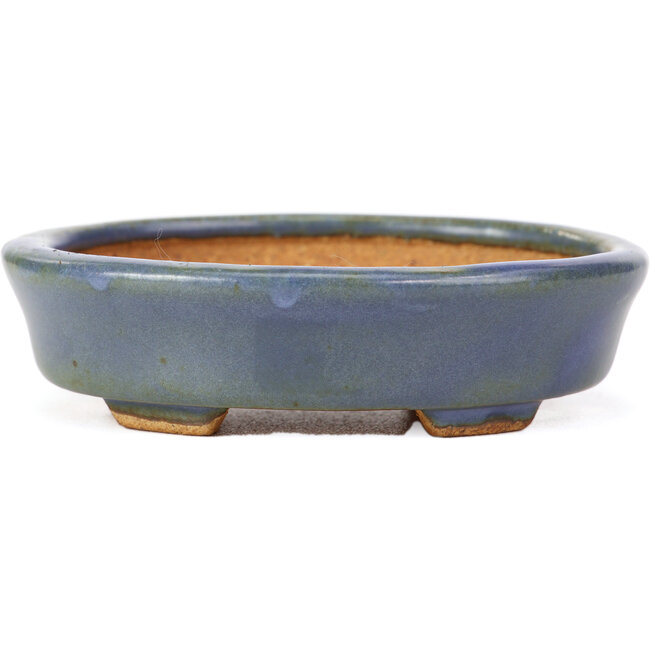 Oval blue bonsai pot by Hattori - 108 x 91 x 31 mm