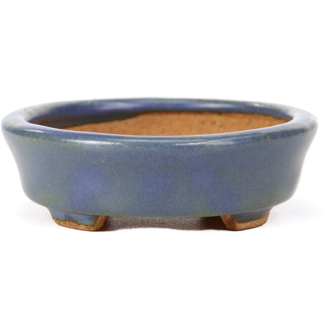 Oval blue bonsai pot by Hattori - 108 x 91 x 31 mm