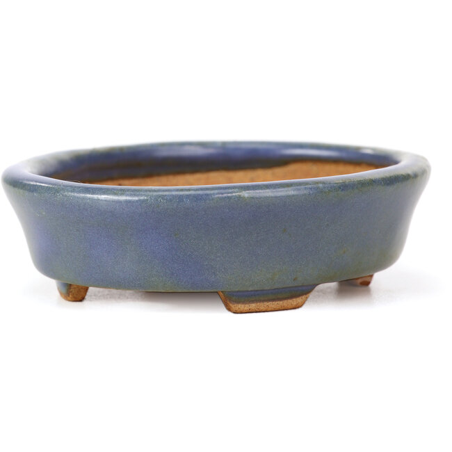 Oval blue bonsai pot by Hattori - 108 x 91 x 31 mm
