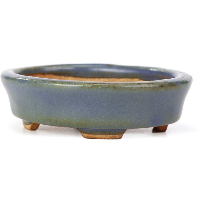 Oval blue bonsai pot by Hattori - 108 x 91 x 31 mm