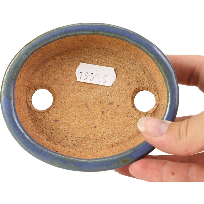 Oval blue bonsai pot by Hattori - 108 x 91 x 31 mm